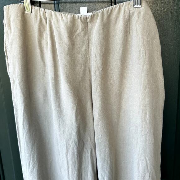 J. Jill Love Linen 100% Linen Beige Cropped Pants Sz M Elastic Waist w Pockets - Picture 2 of 7
